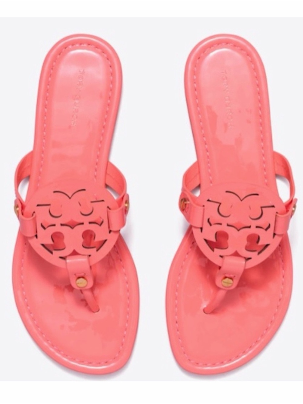 Tory Burch Women’s Miller Logo Patent Sandals, Size 9 Coral -NWOT